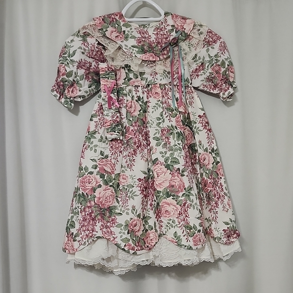 Floral Kids Dress with Pink and Green Accents